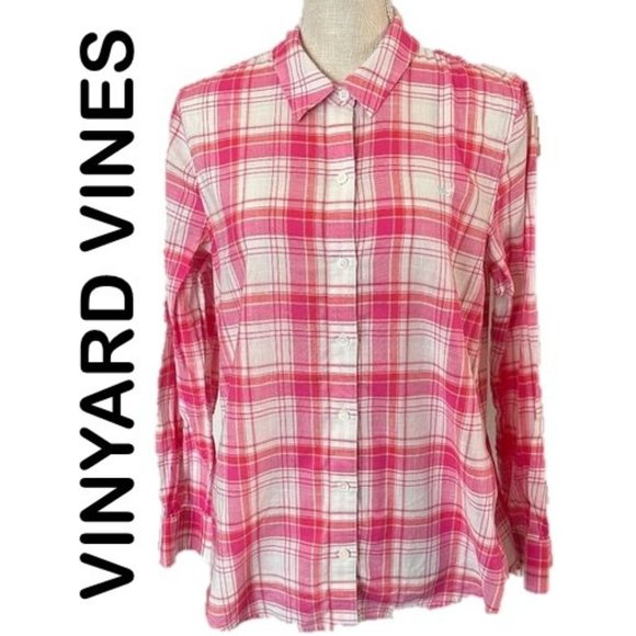 VINYARD VINES Pink Relaxed Fit Plaid Cotton Shirt - 10 - Picture 1 of 10